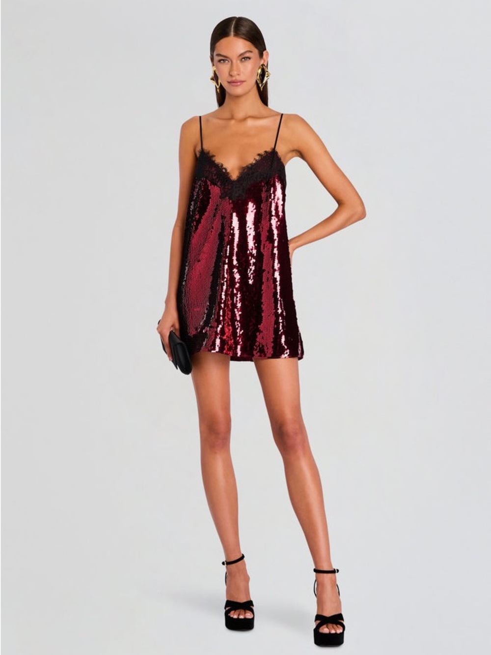 Retrofete Olive Sequin Lace Slip Dress in Port Size XS
